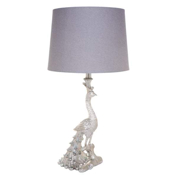 Peacock Table Lamp - Silver-abc