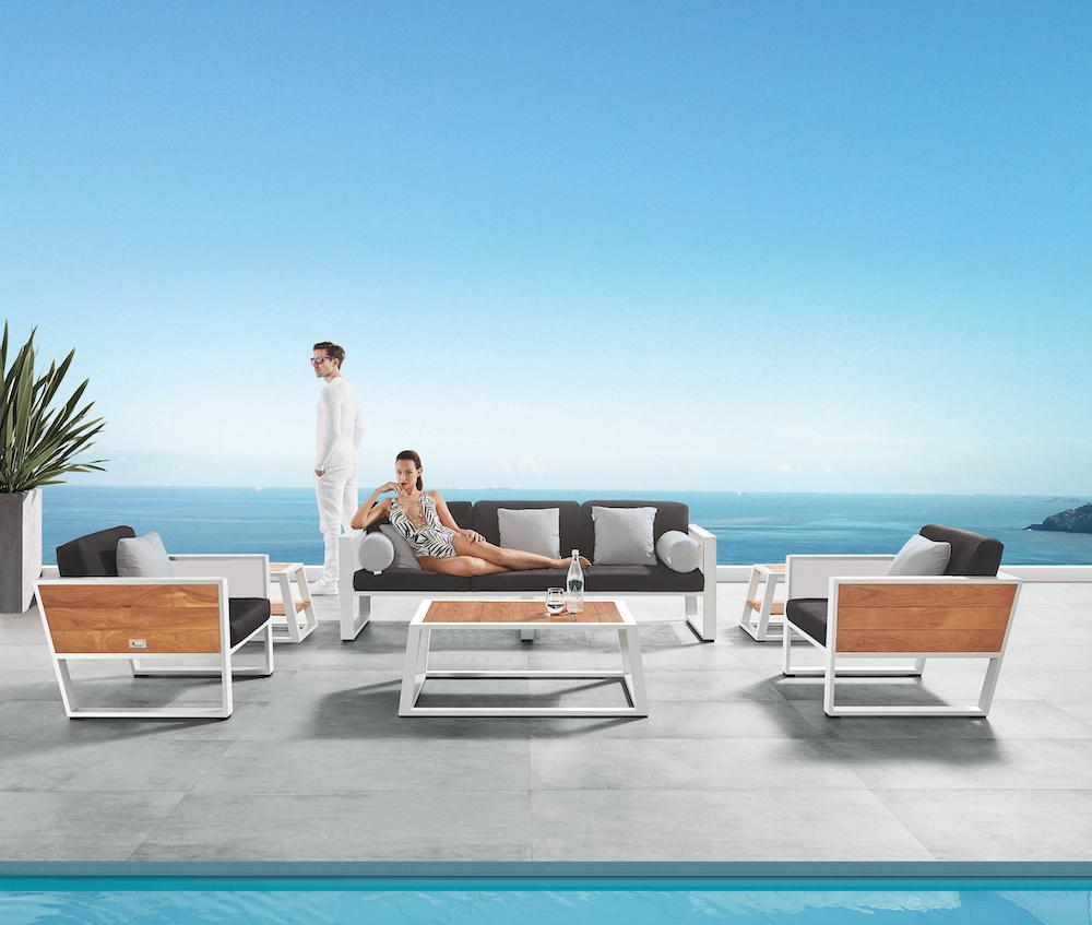 St Lucia 5 Piece Lounge Seating Set with Three Seat Sofa in White-abc