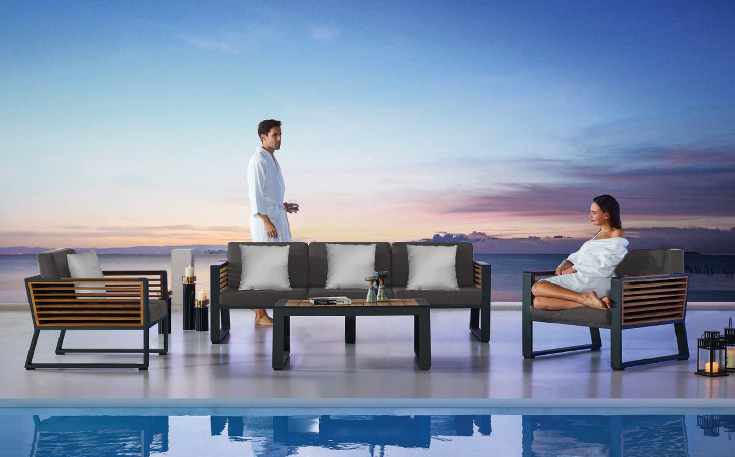 Caribbean 4 Piece Lounge Seating Set with Three Seat Sofa in Charcoal-abc