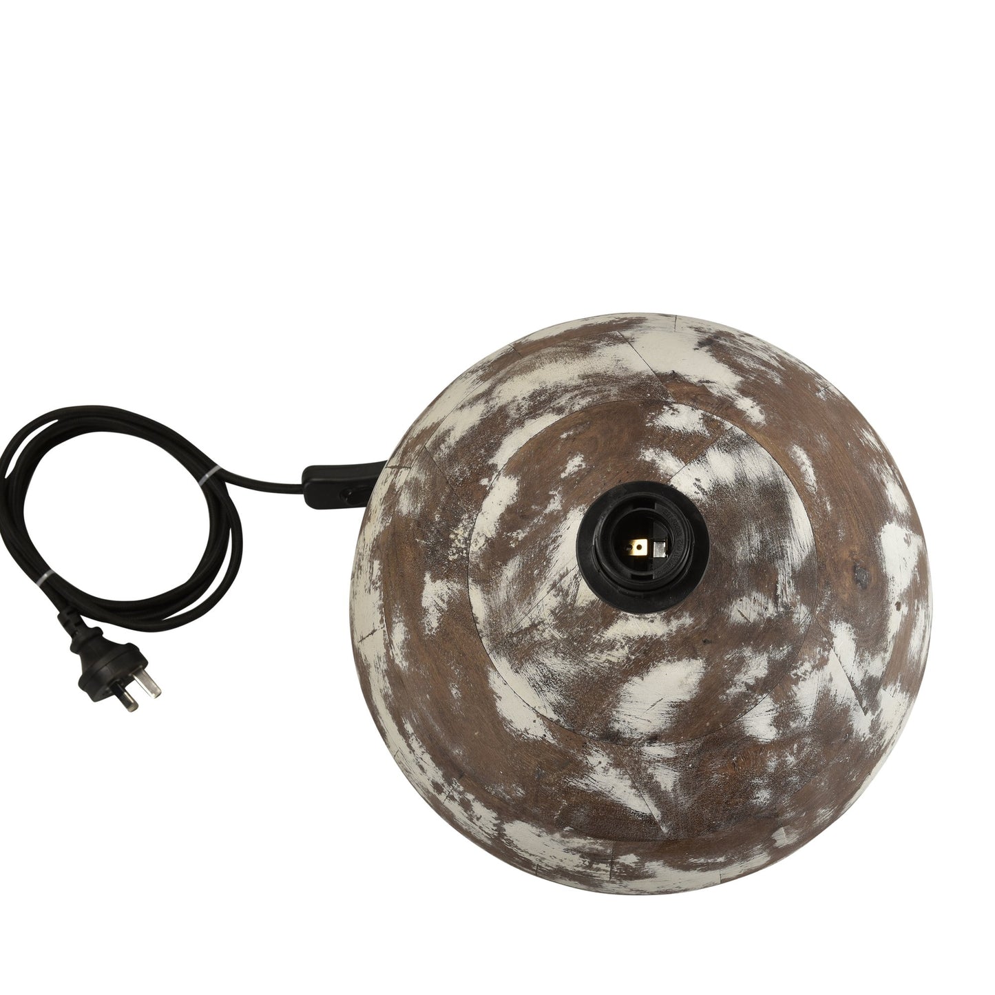 Boule Small - Distressed White - Turned Wood Ball Table Lamp-abc