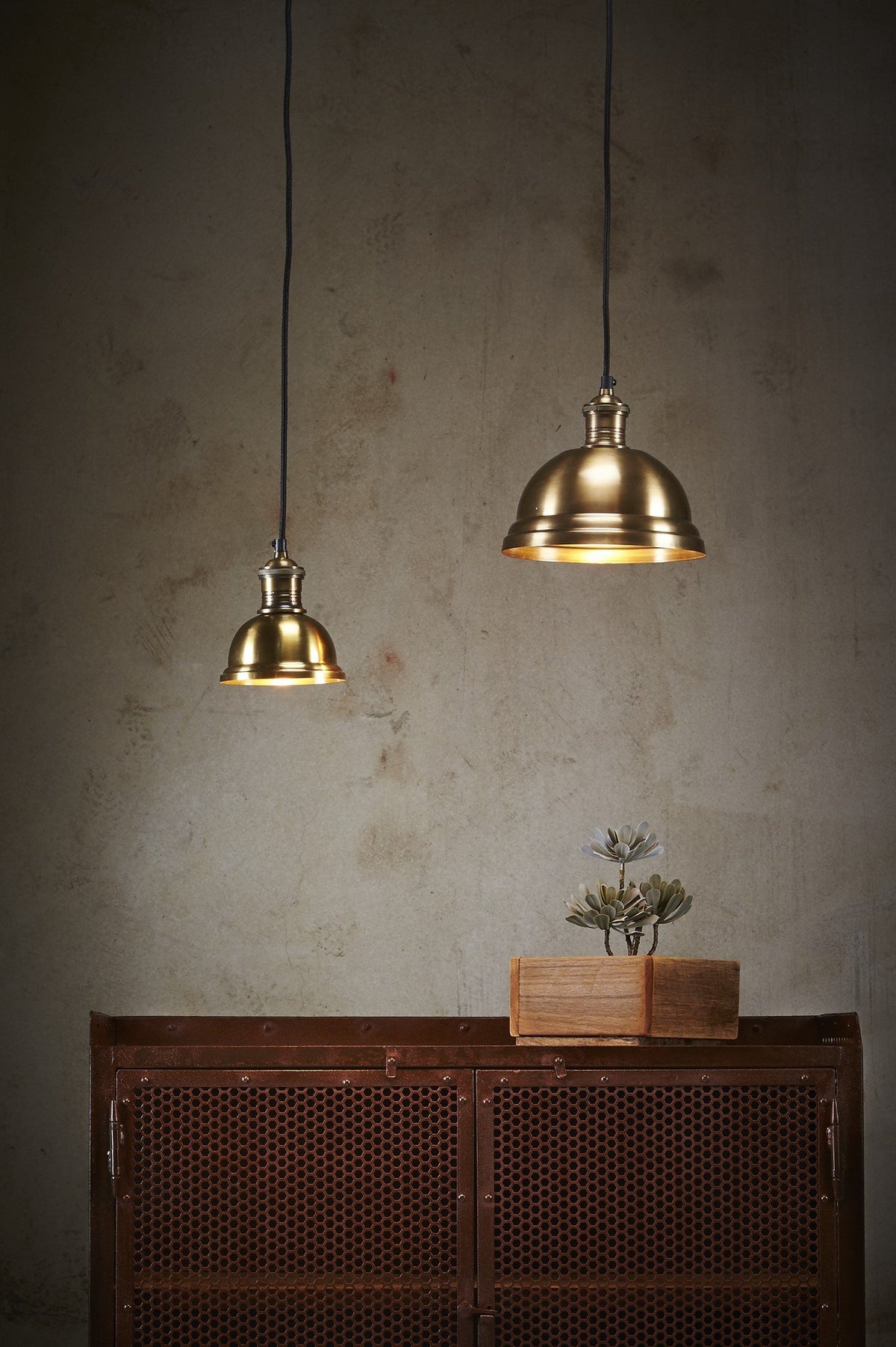 Bourke Small - Antique Brass - Stepped Dome Pendant Light-abc