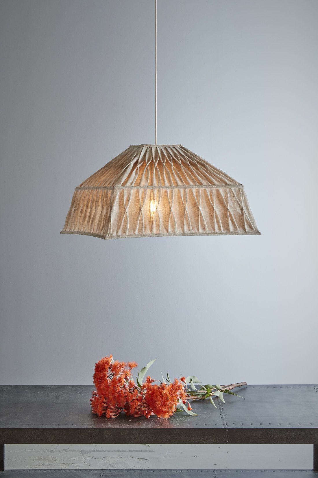 Dutchess - Natural - Pleated Square Linen Pendant Light-abc