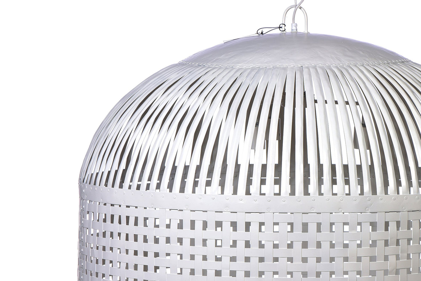 Esch Extra Large - White - Woven Iron Strips Pendant Light-abc