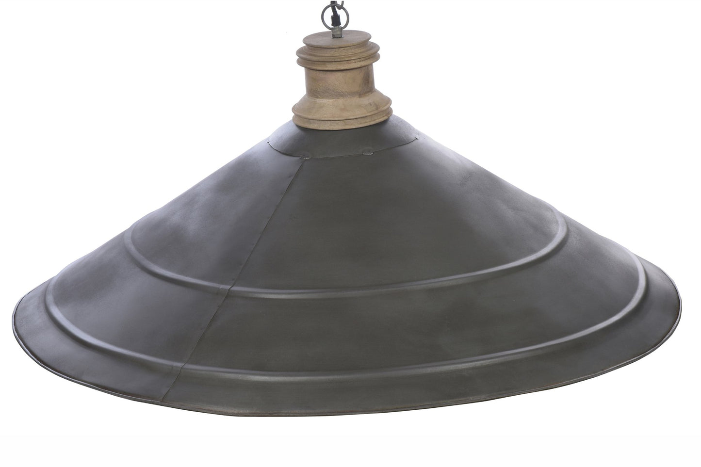 Hudson - Antique Zinc/Wood - Extra Large Iron Dish Pendant-abc