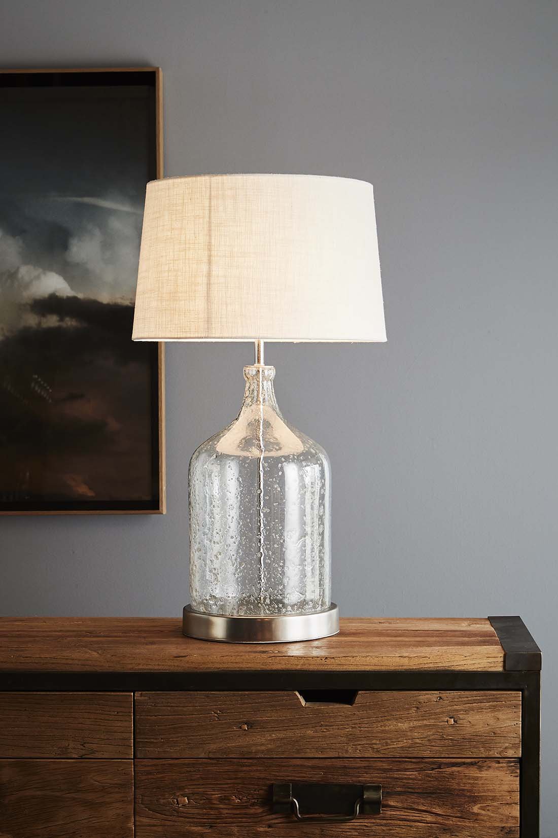 Lustre Flagon Table - Clear - Stone Effect Glass Flagon Table Lamp-abc