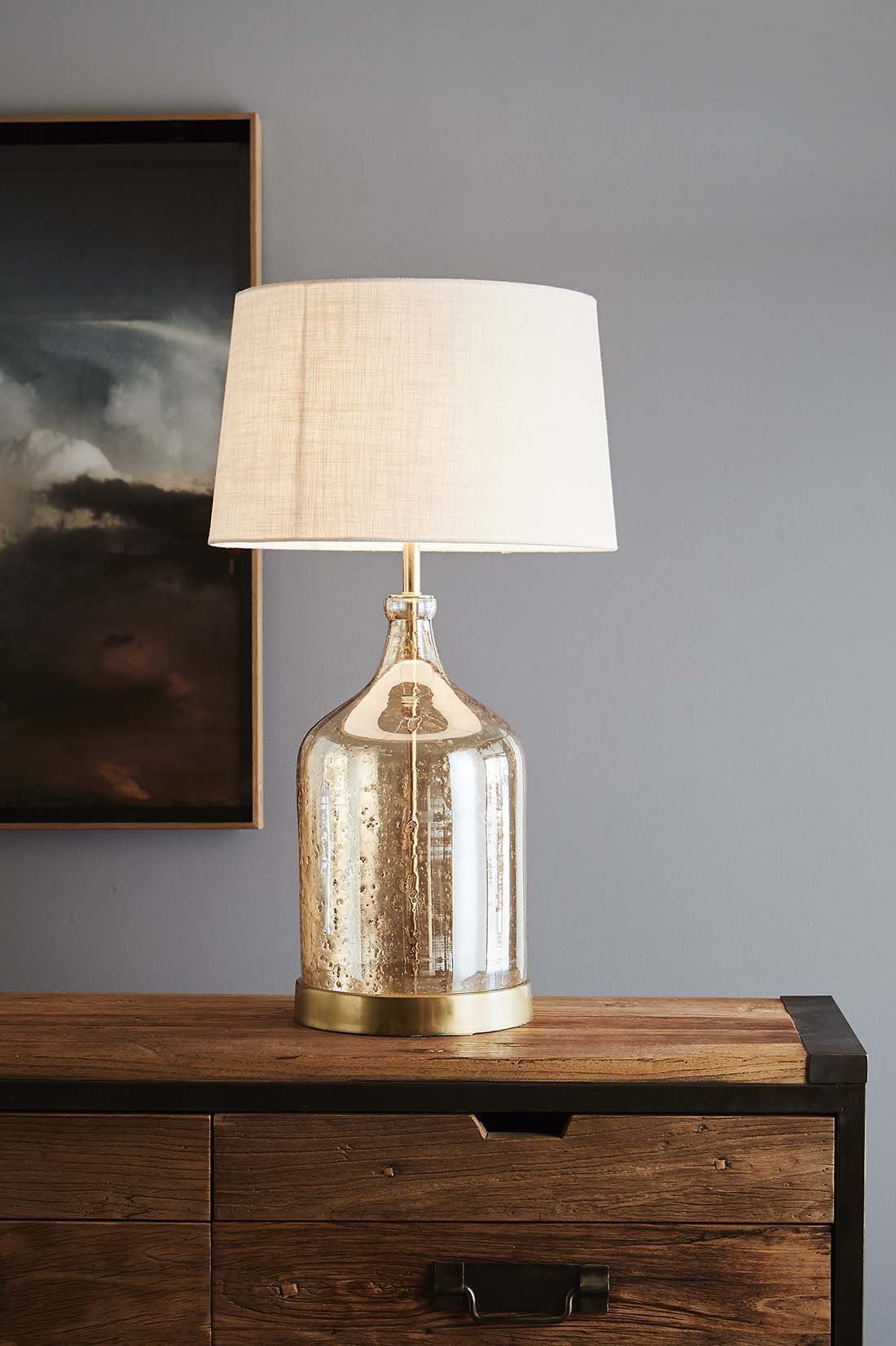 Lustre Flagon Table - Pale Gold - Stone Effect Glass Flagon Table Lamp-abc