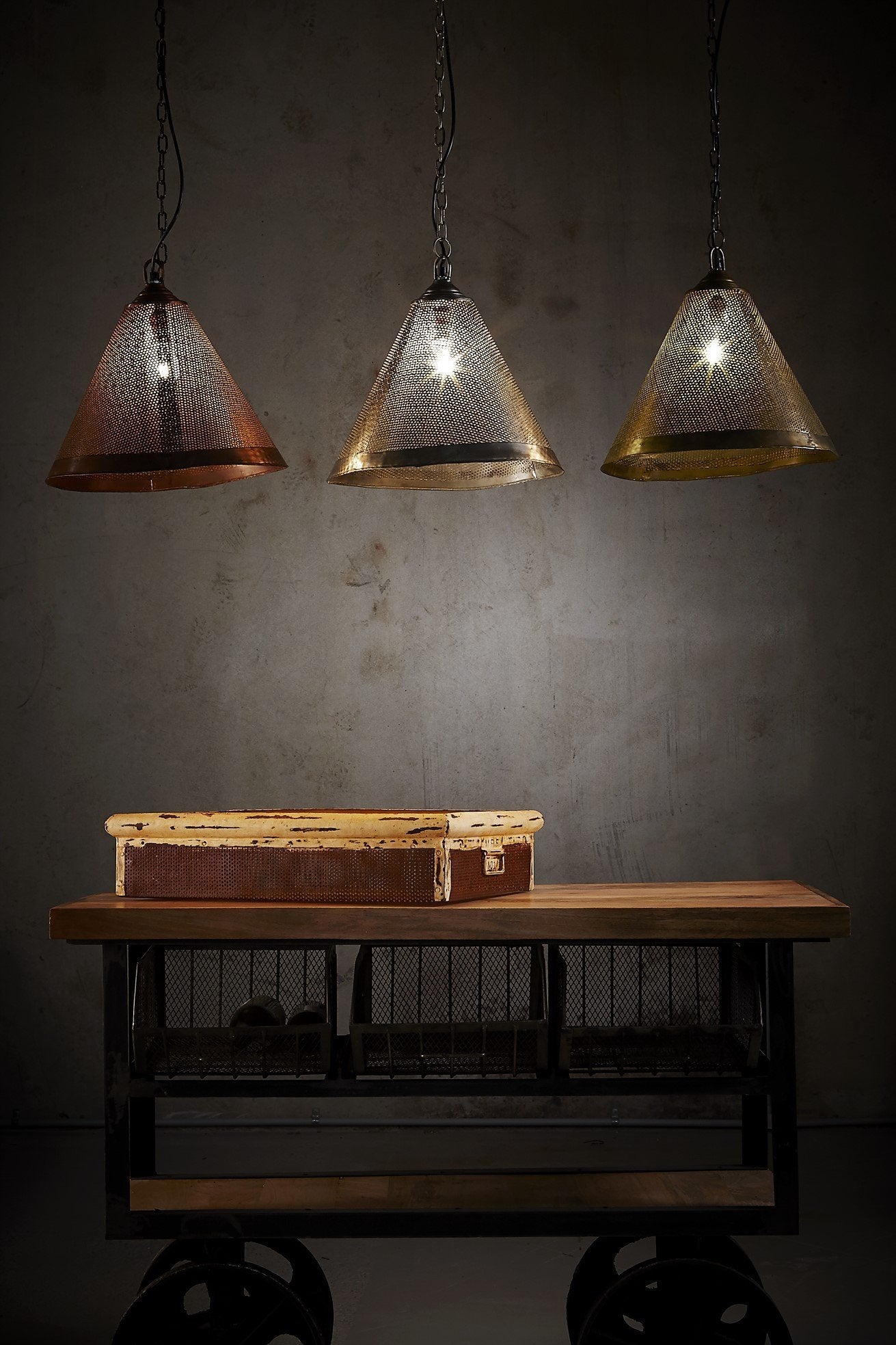 Nico - Antique Brass - Perforated Iron Cone Pendant Light-abc