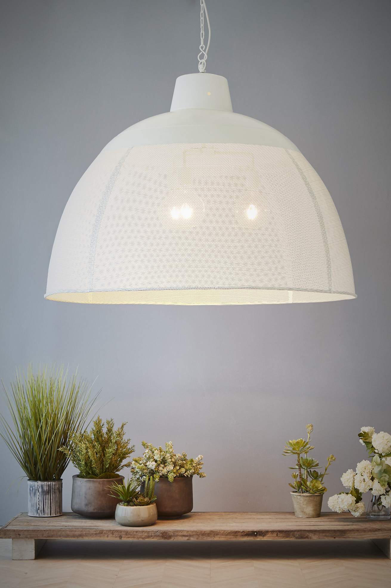 Riva Extra Large - Matt White - Perforated Iron Dome Pendant Light-abc