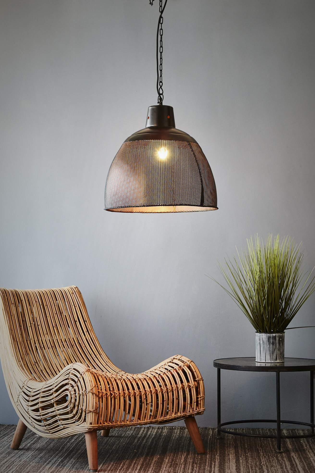 Riva Medium - Black/Gold - Perforated Iron Dome Pendant Light-abc