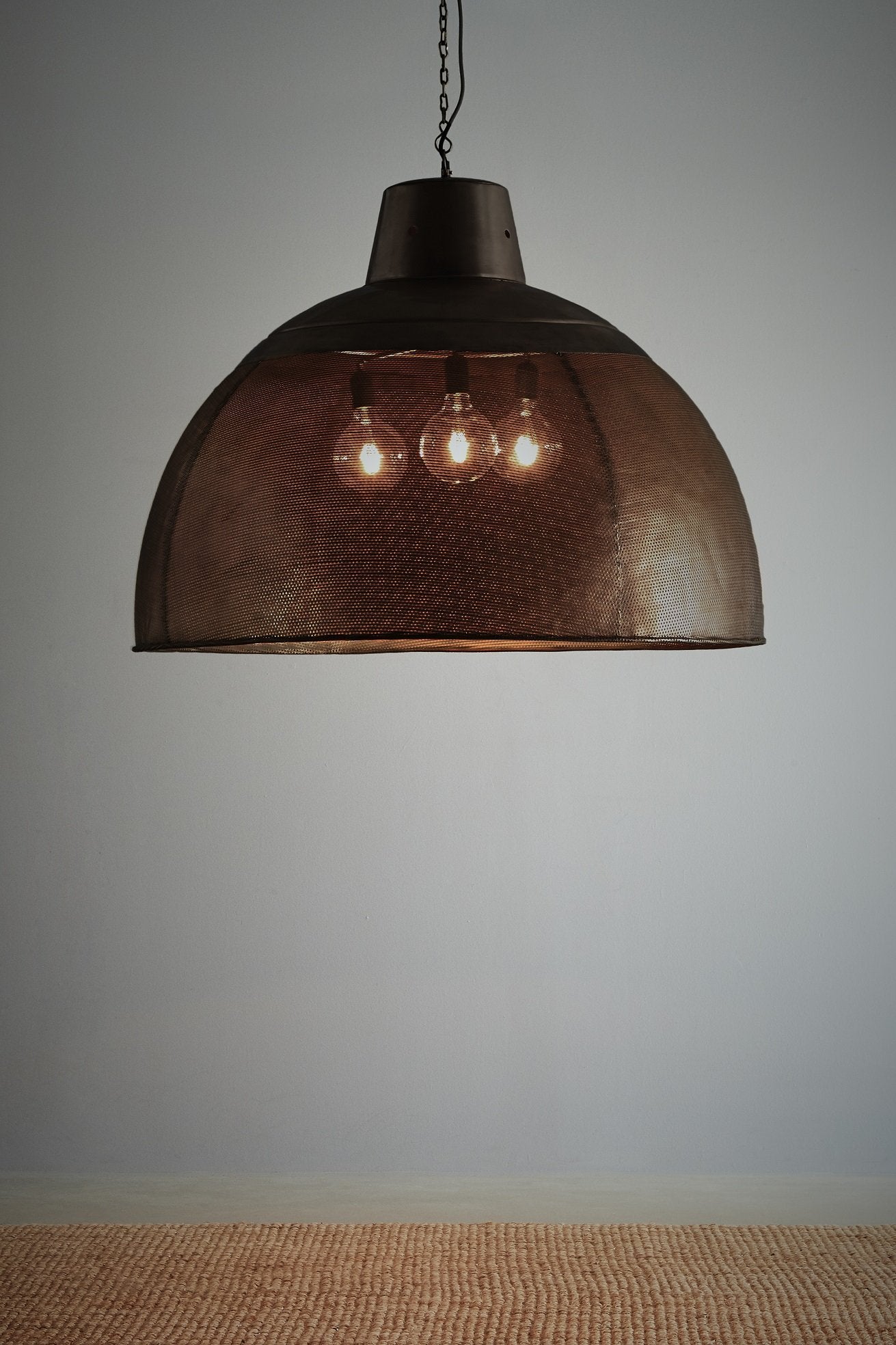 Riva Extra Large - Matt Black/Gold - Perforated Iron Dome Pendant Light-abc