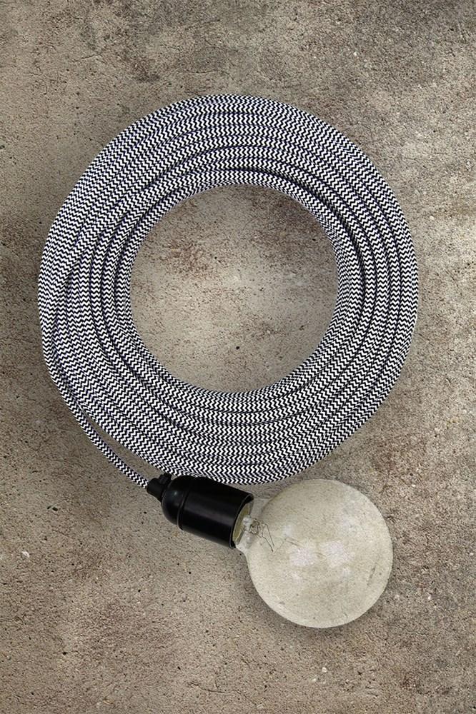 Fabric Electrical Cord - Black/White-abc