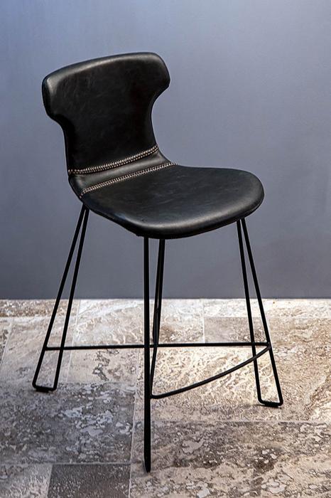 Yonkers Kitchen Counter Stool - Slate Black/Black - Waxed Leather Upholstered Kitchen Counter Stool-abc