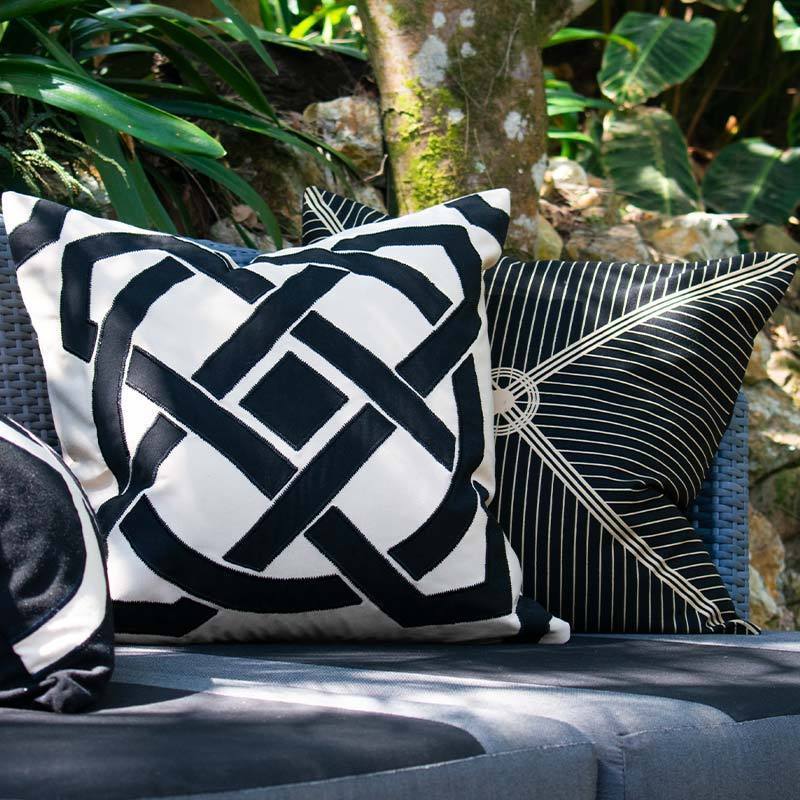 Outdoor Dial Black & Beige Lounge Cushion 55 x 55 cm-abc