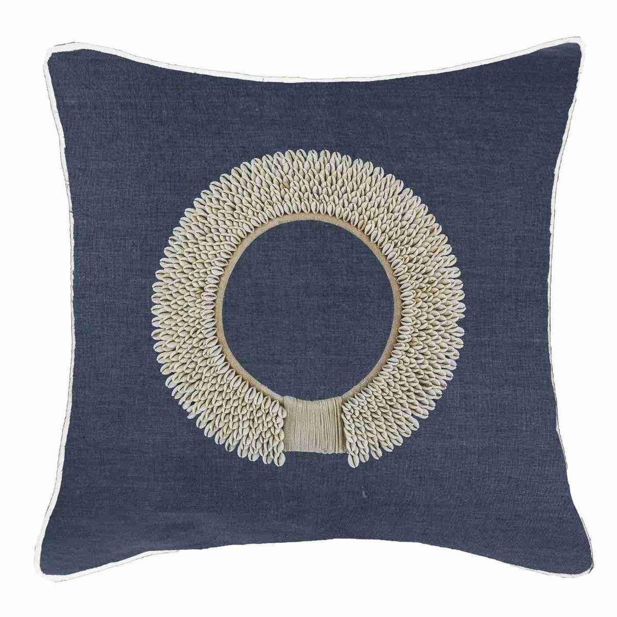 Shell Ring Natural on Navy Lounge Cushion 55 x 55 cm-abc