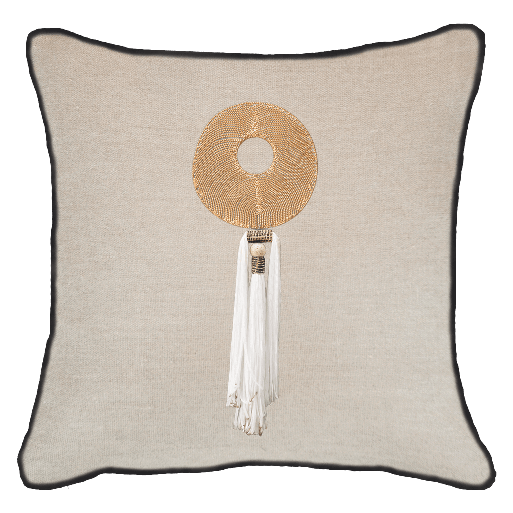 Tassel Disc Gold On Natural 55 x 55 cm-abc