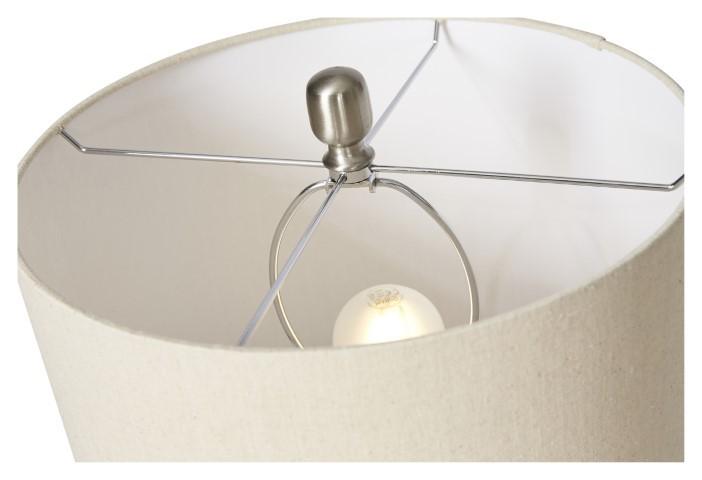 Contemporary Tall Metal Table Lamp with Oatmeal Linen Shade - Brush Nickel Finish-abc