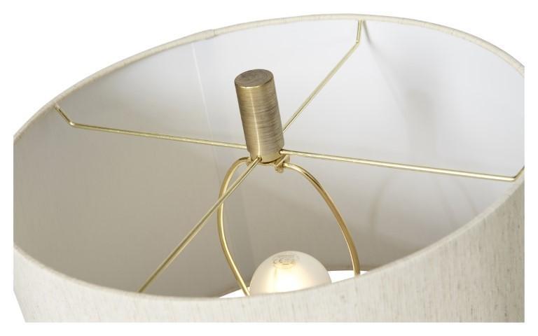 Opulent Glass and Metal Table Lamp with Cream Linen Shade - Antique Brass-abc