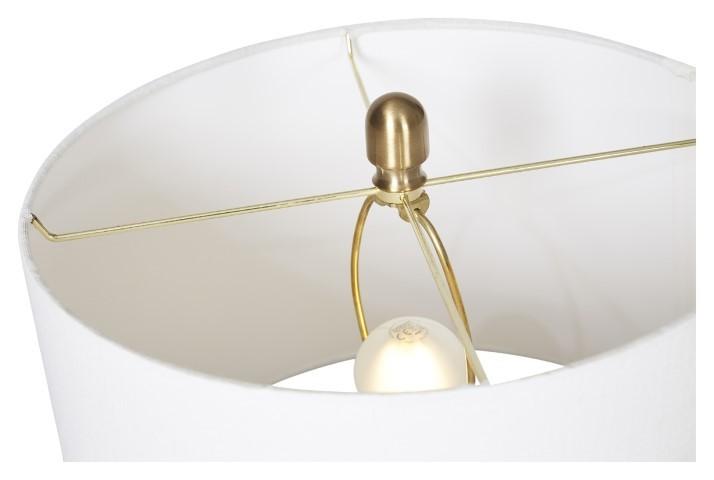 Brass Metal Beaten Table Lamp with White Linen Shade - Brass Metal-abc