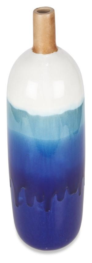 Ceramic Azure Glazed Vase Large - Blue/Natural-abc