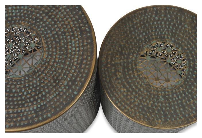 Set of 2 Kierala Cutwork Side Table - Copper/Green-abc