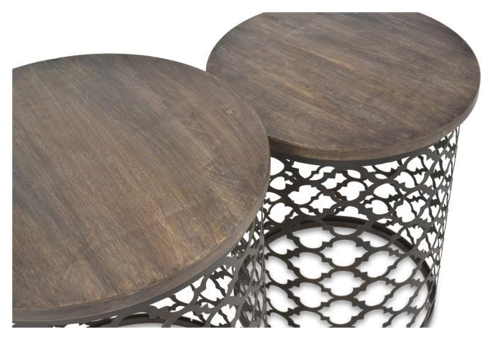 Set of 2 Taj Iron Cutwork Side Table - Bronze/Charcoal-abc
