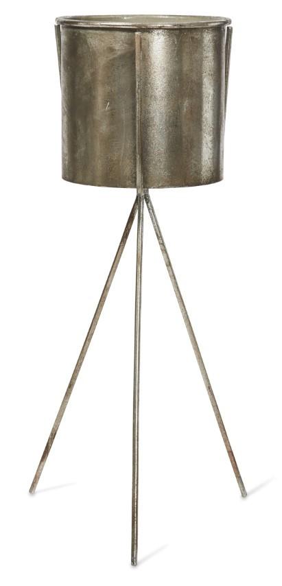 Set of 2 Metal Planters on Stands - Silver-abc