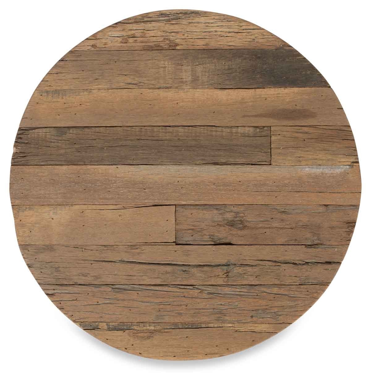 Vintage Round Distressed Wood and Iron Accent Table-abc