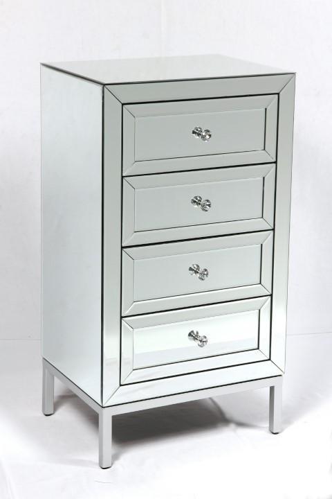 Mayfair Four Drawer Mirrored Tallboy - Silver-abc