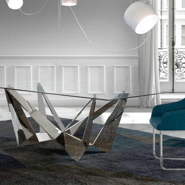 Radiance Rectangle Dining Table Glass Silver-abc