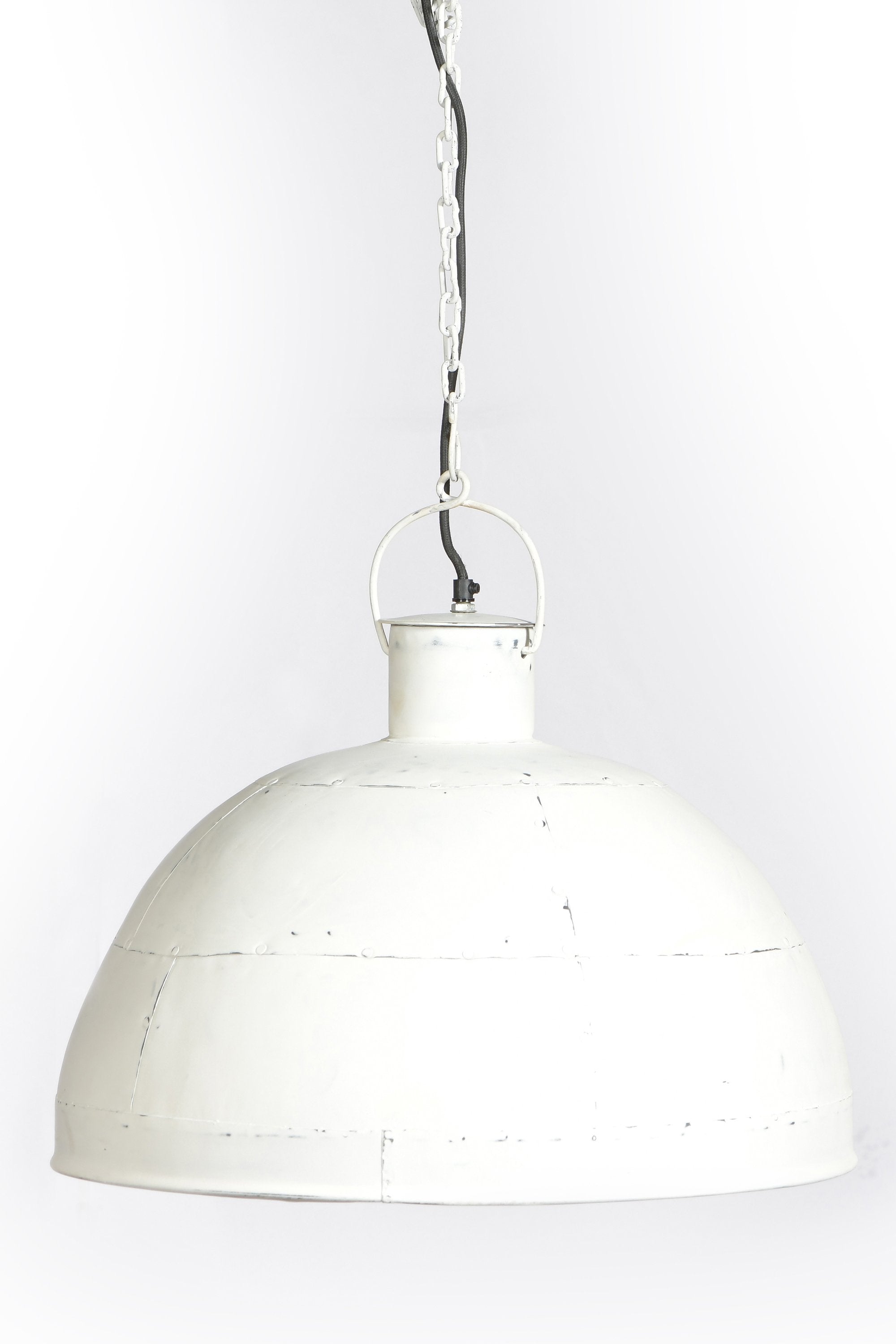 Granada Small - Vintage White - Iron Riveted Dome Pendant Light-abc