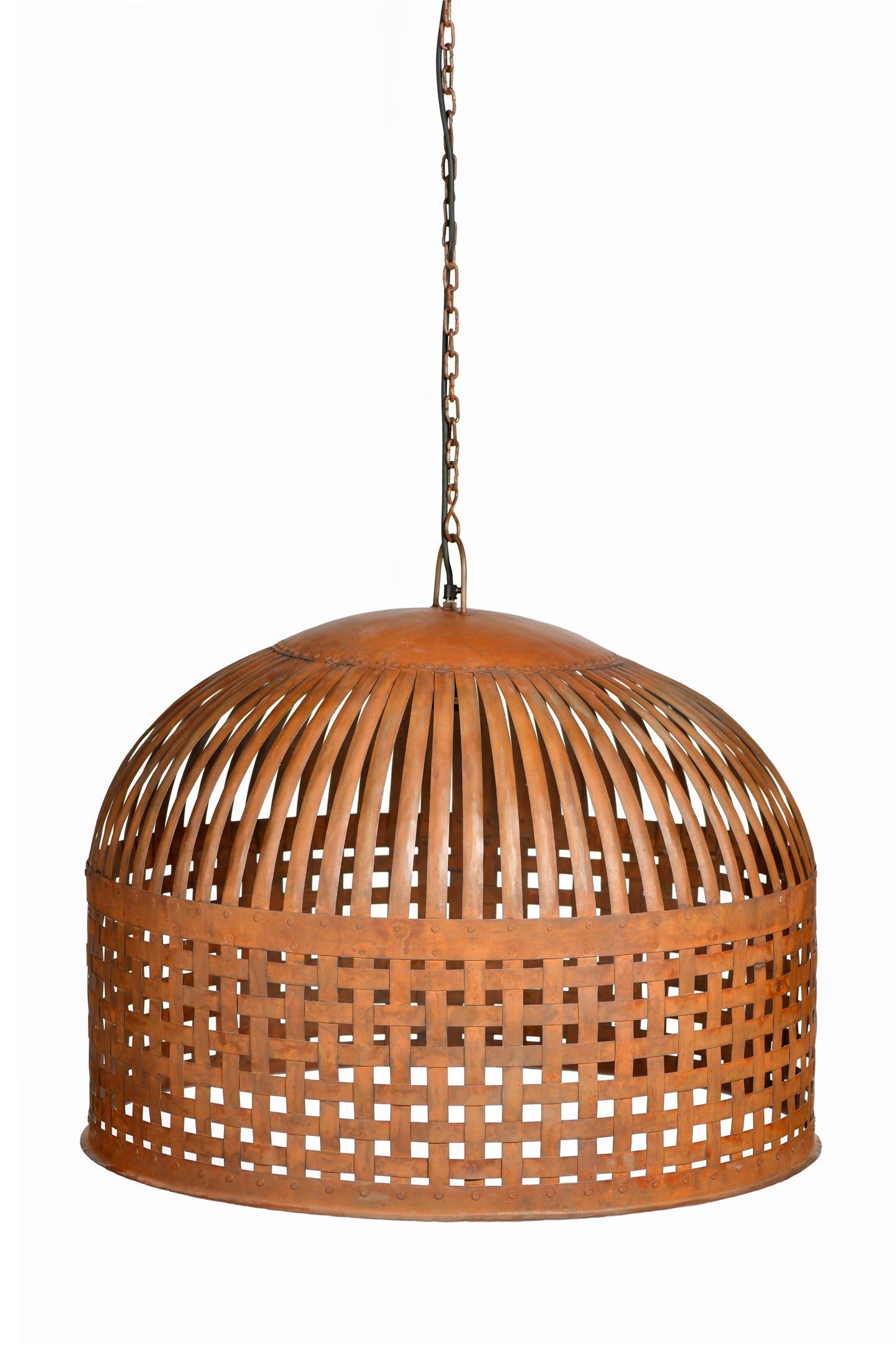 Esch Large - Rust - Woven Iron Strips Pendant Light-abc