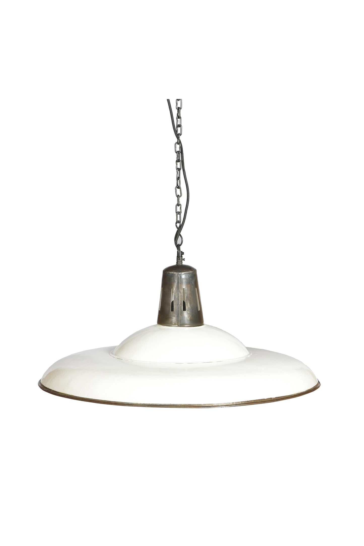 Zetland Large - Old White - Enamelled Iron Dish Pendant Light-abc