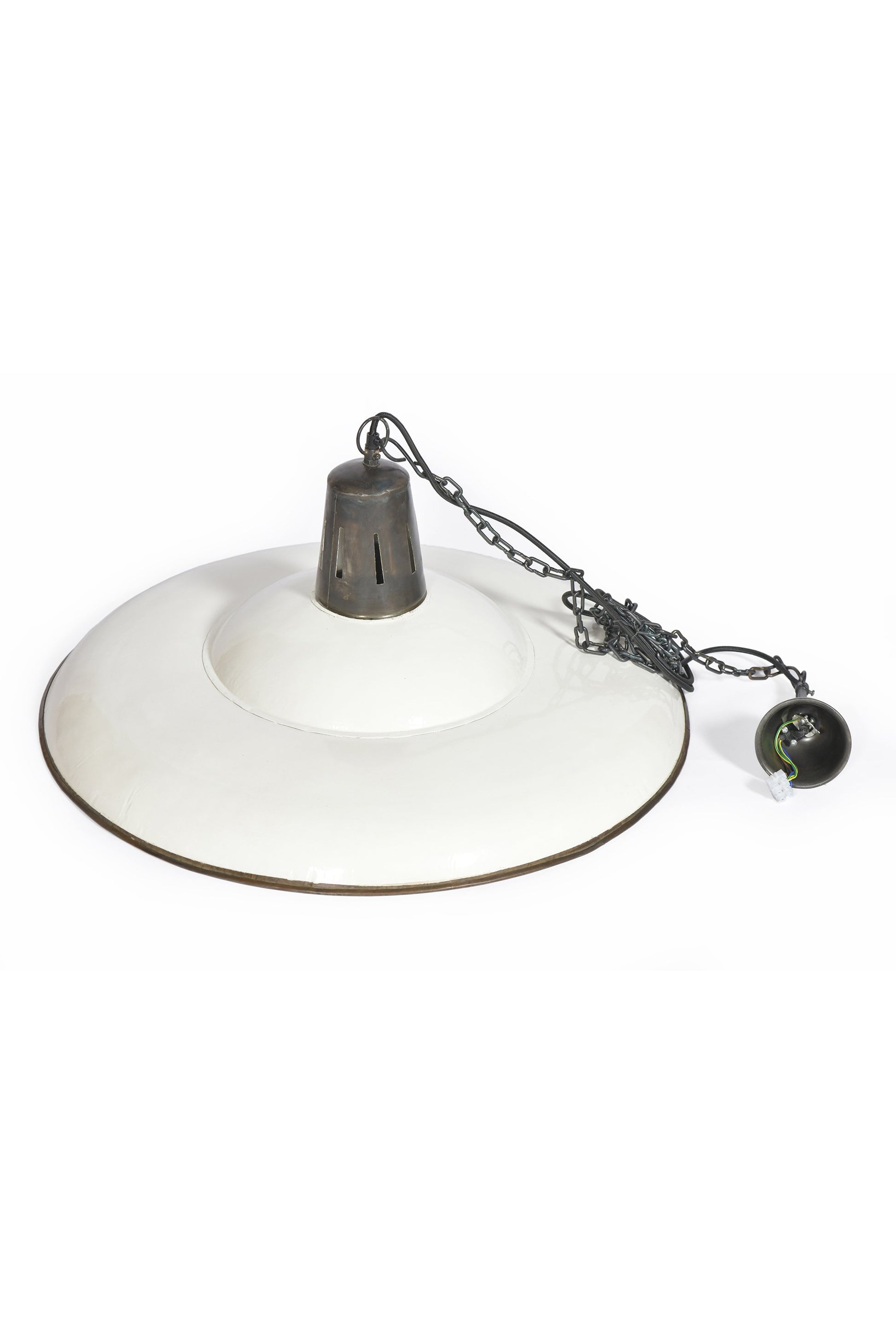 Zetland Large - Old White - Enamelled Iron Dish Pendant Light-abc