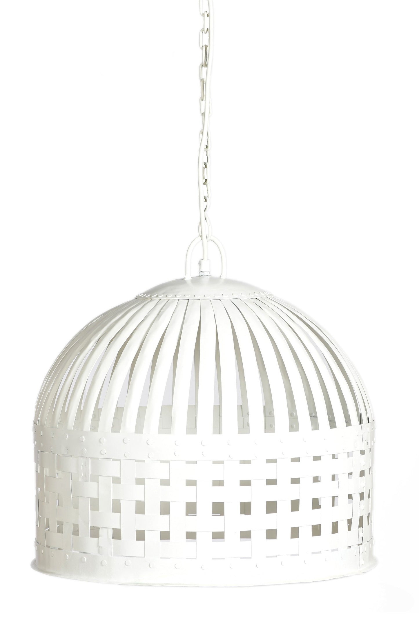 Esch Medium - White - Woven Iron Strips Pendant Light-abc