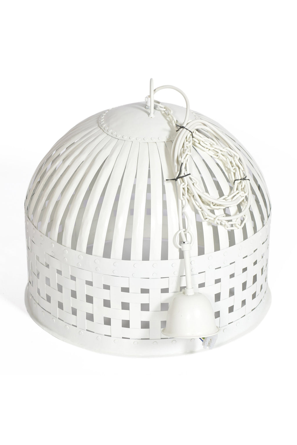 Esch Medium - White - Woven Iron Strips Pendant Light-abc