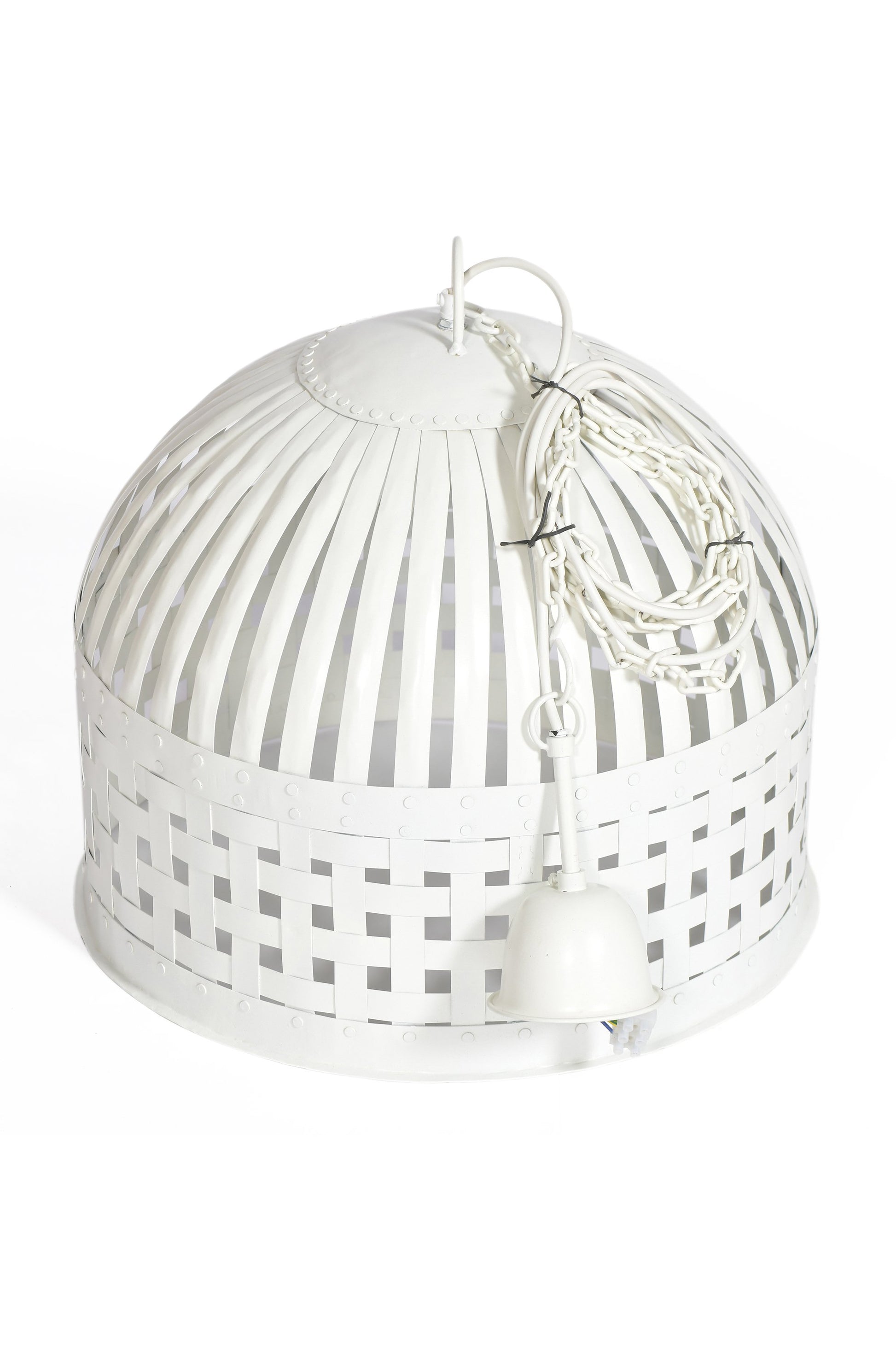 Esch Medium - White - Woven Iron Strips Pendant Light-abc