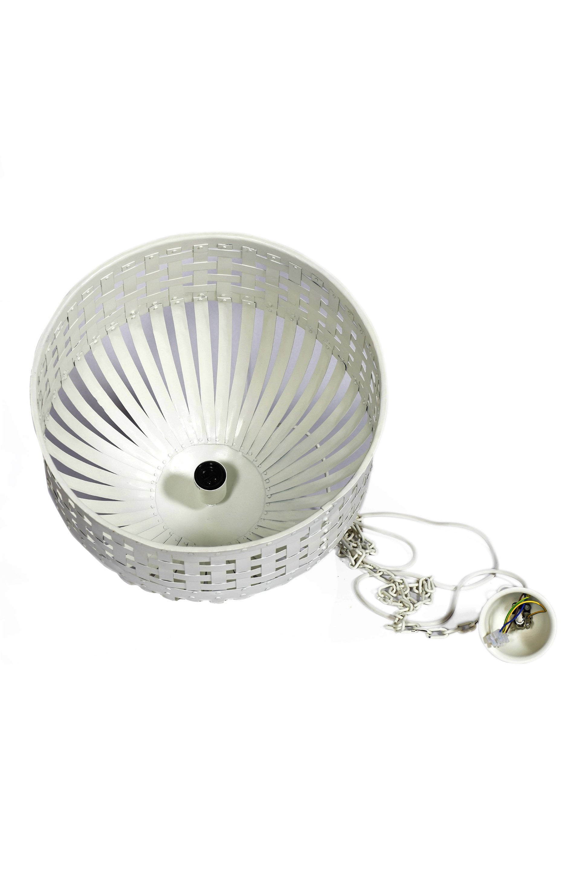 Esch Medium - White - Woven Iron Strips Pendant Light-abc