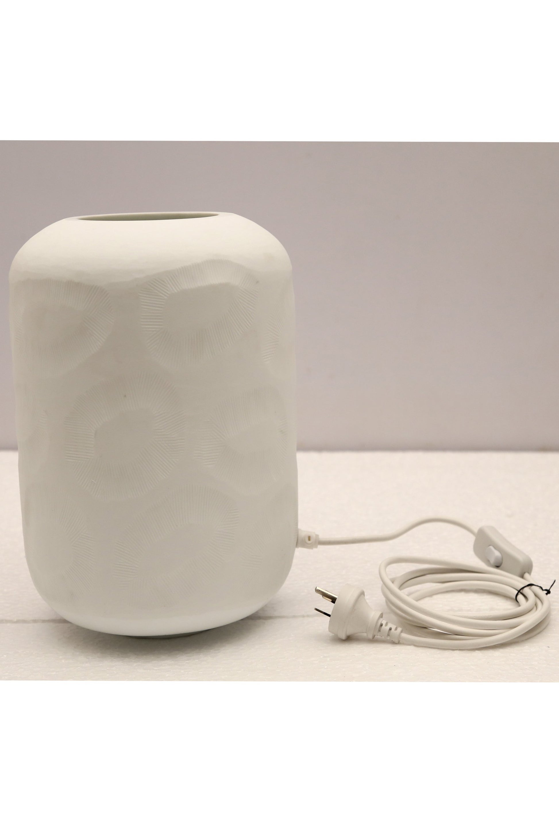 Monaco Small - White - Small Hand Cut Hurricane Art Glass Table Lamp-abc