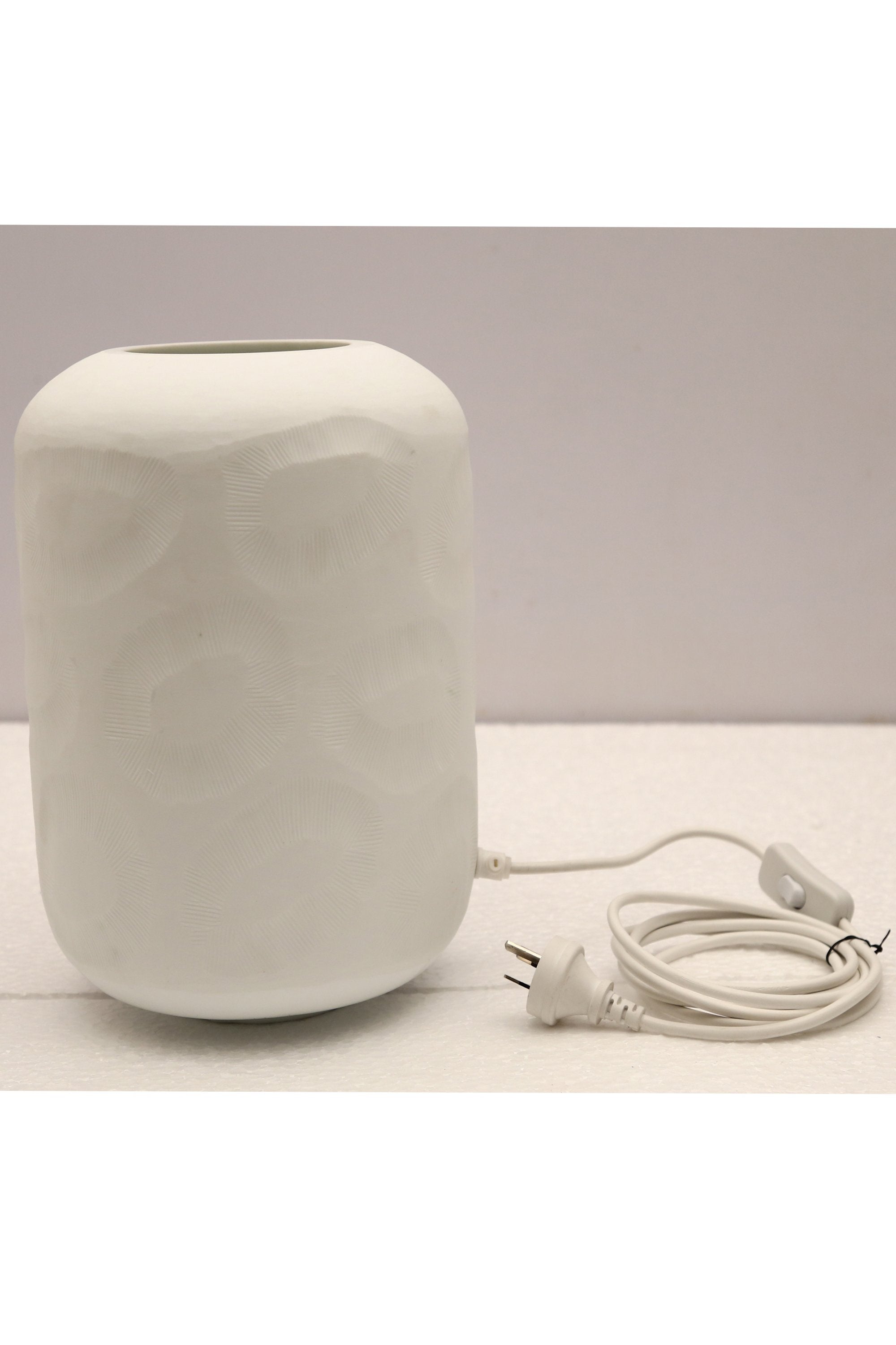 Monaco Small - White - Small Hand Cut Hurricane Art Glass Table Lamp-abc