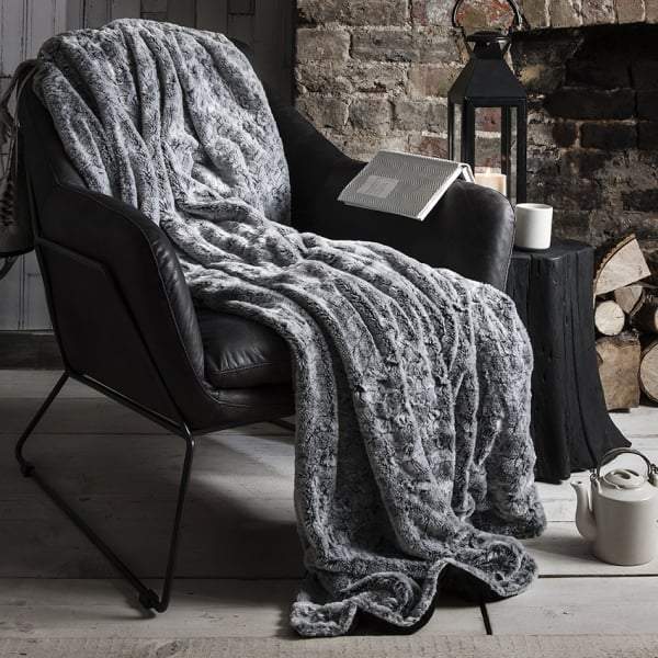 Silver Grey Two Tone Faux Fur Throw 1520x1770mm-abc