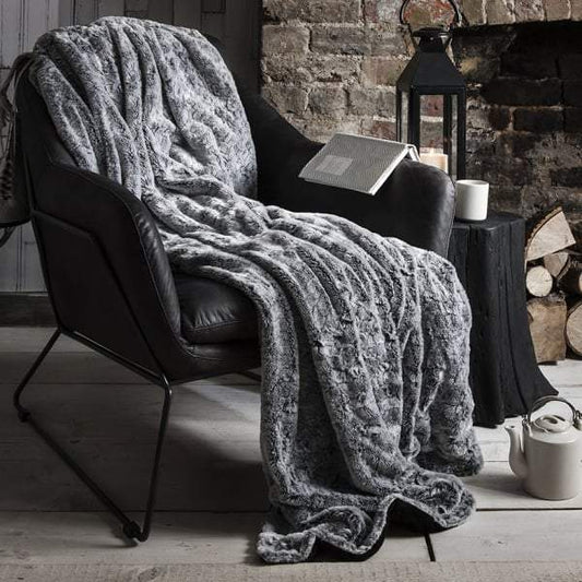 Silver Grey Two Tone Faux Fur Throw 1520x1770mm-abc