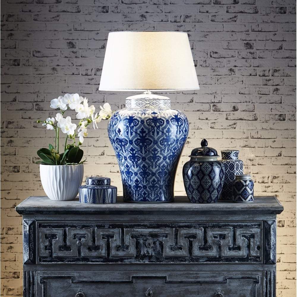 Churchill Table Lamp Base Blue/White-abc