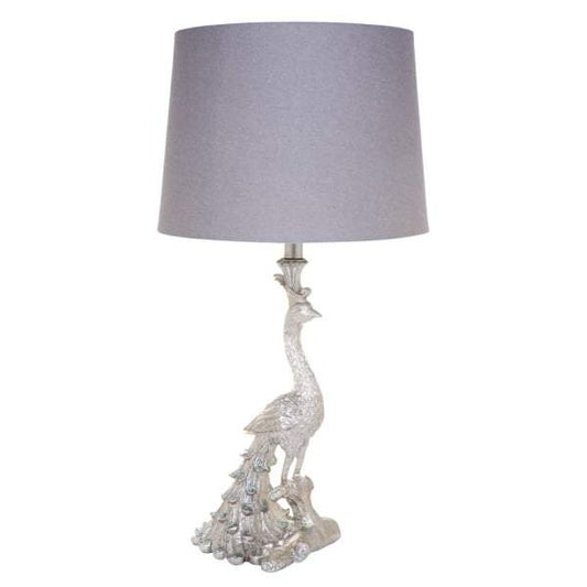 Peacock Table Lamp - Silver-abc
