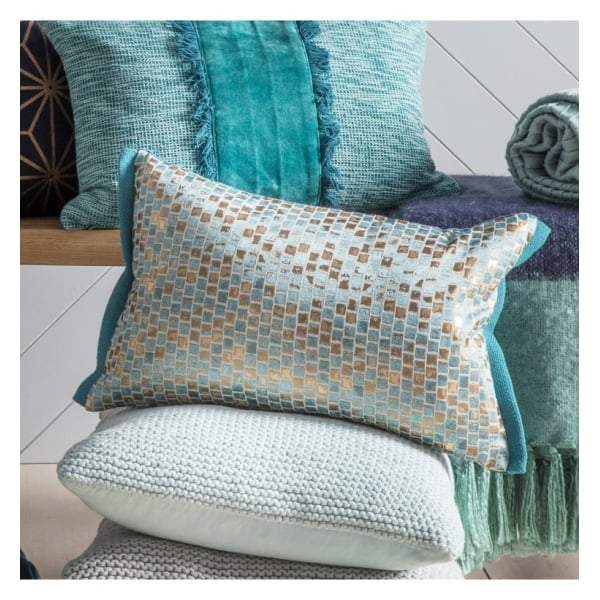 Jacquard Metallic Cushion Ink & Teal W330 x H500mm-abc