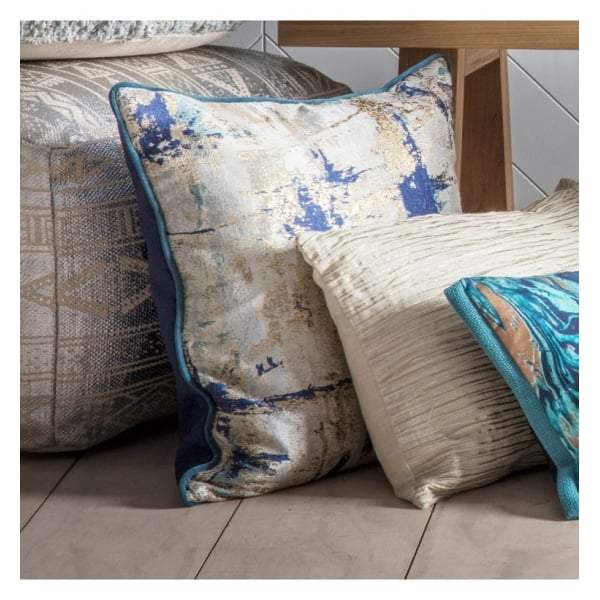 Jacquard Metallic Cushion Ink & Teal W500 x H500mm-abc