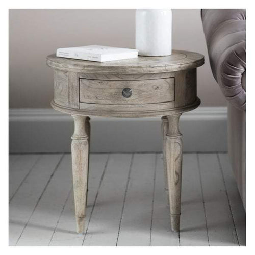 Makassar Round 1 Drawer Side Table W530 x D530 x H560mm-abc
