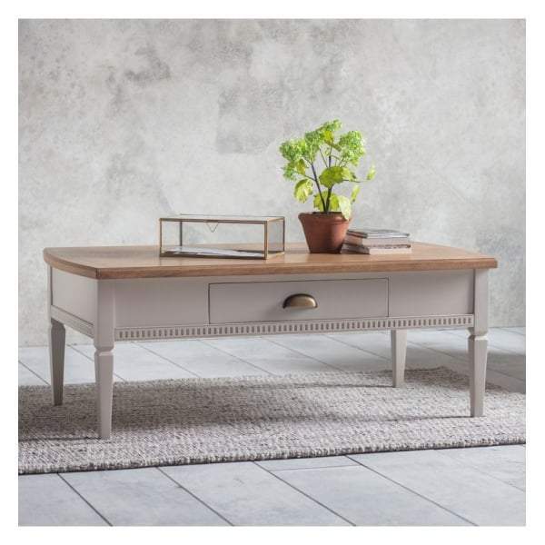 Bronte 1 Drawer Coffee Table Taupe W1200 x D650 x H450mm-abc