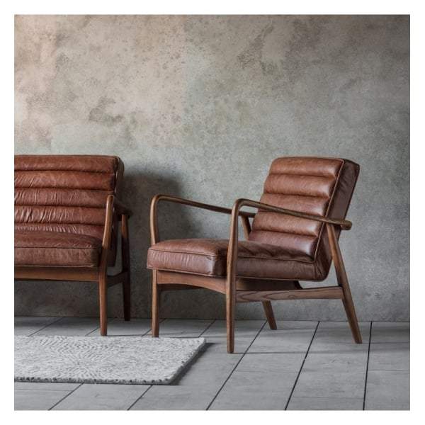 Datsun Armchair Vintage Brown Leather W700 x D740 x H800mm-abc