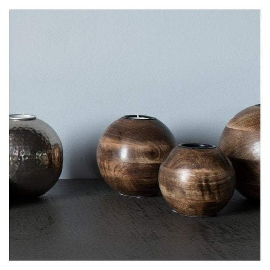 Ripley Medium Tealight Holder Dark Wood-abc