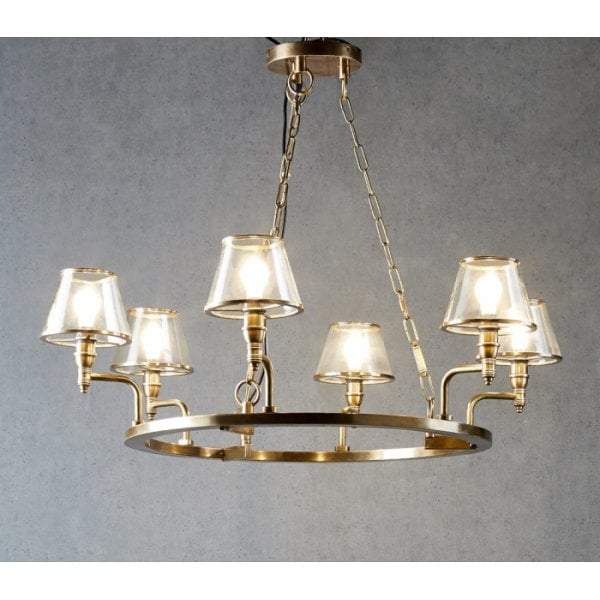 Sienna glass chandelier 6 arms in brass-abc